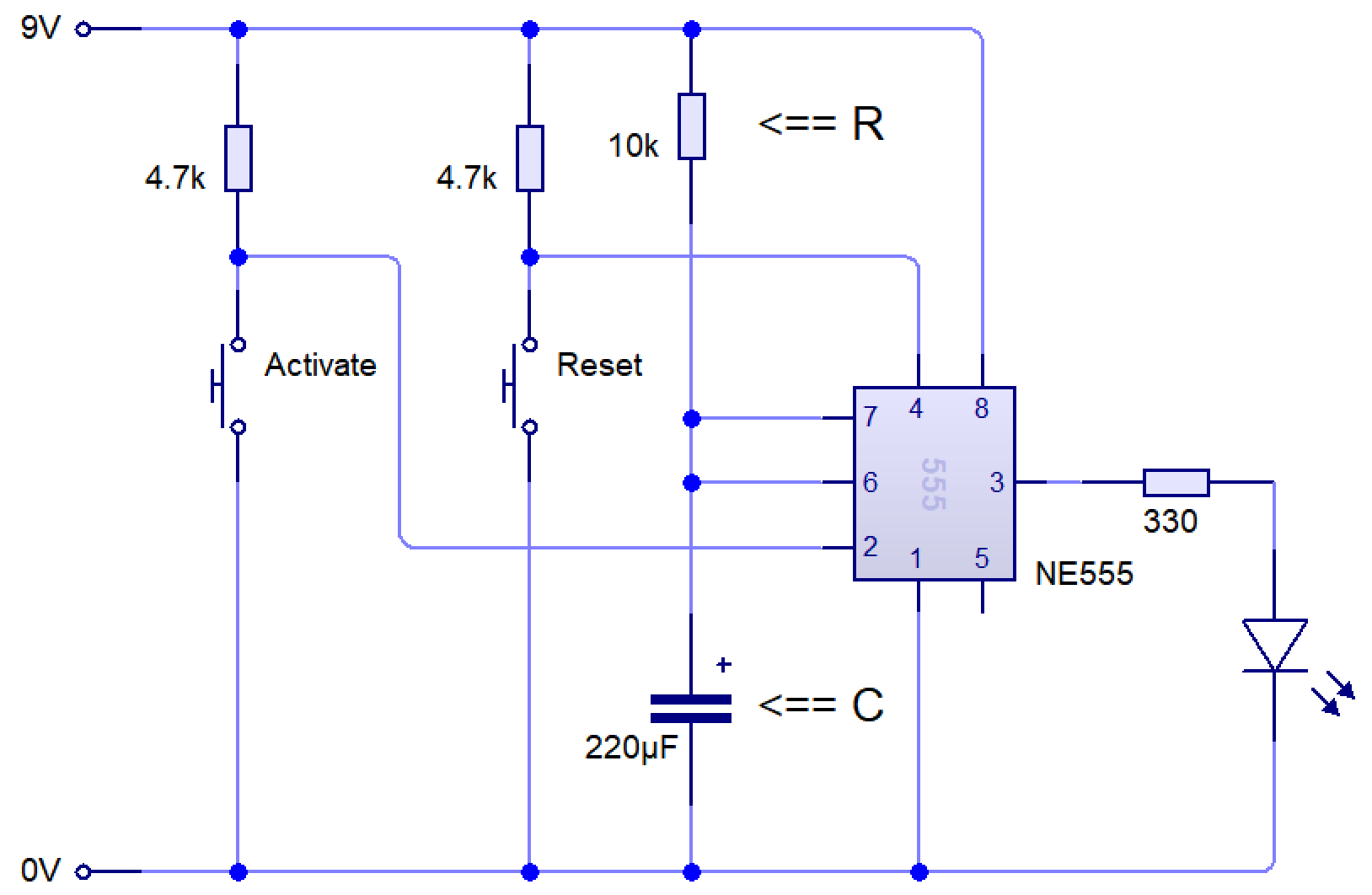 Reset activate. Circuit Egg timer.